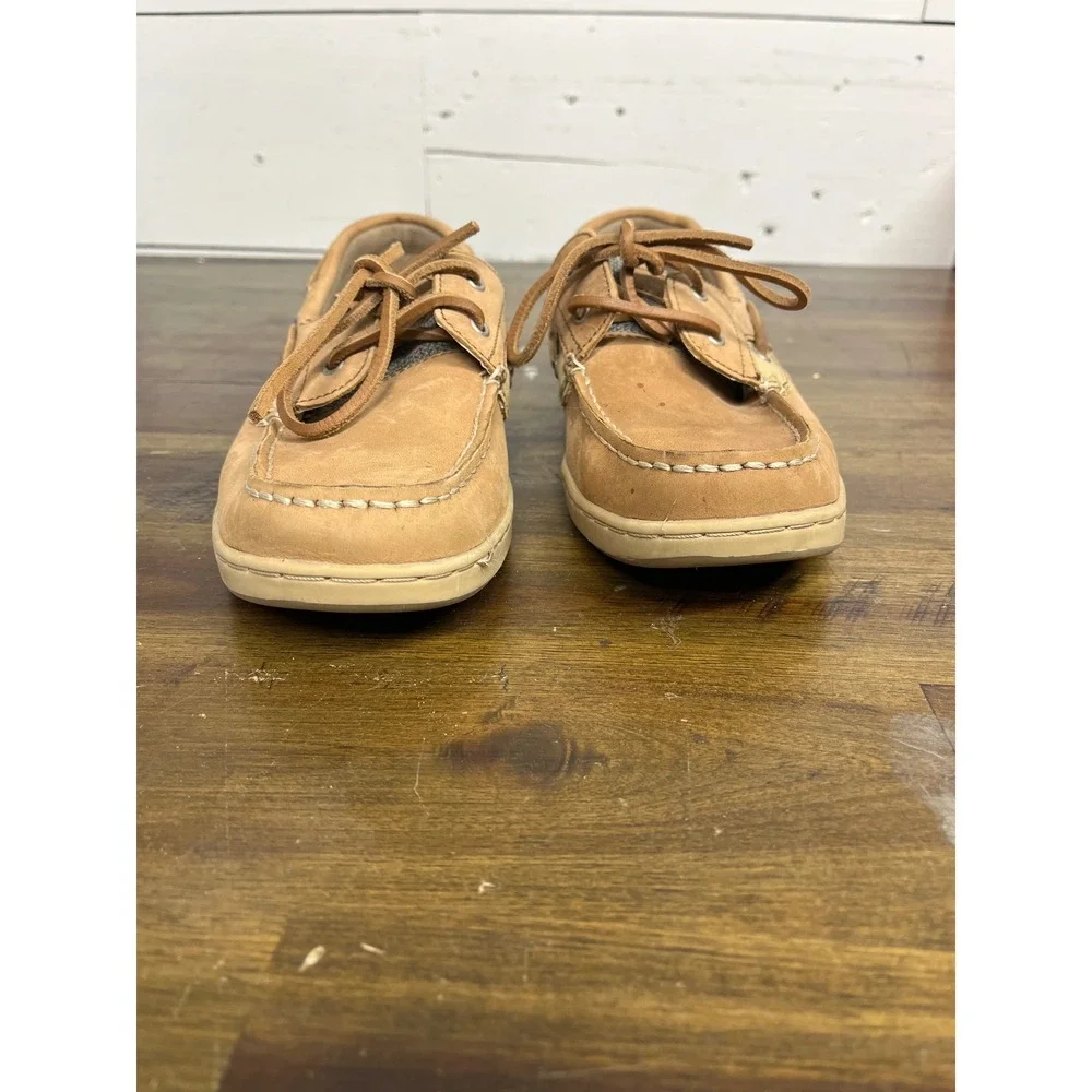 Maui Island Marlin Mens Tan Leather Mesh Boat Shoes Loafers Size 9M 747032